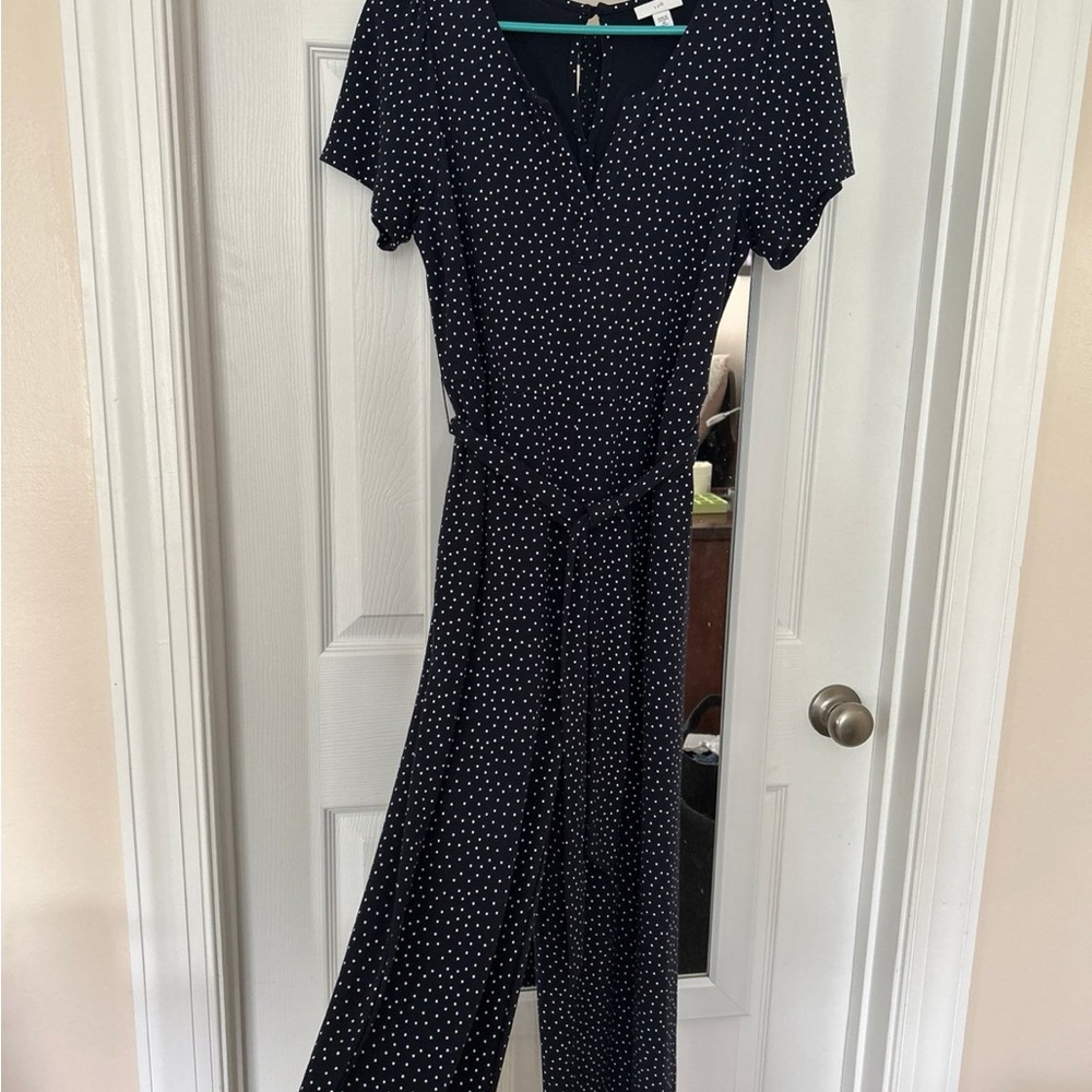 Comfy J. Jill Navy Blue Polka Dot Jumpsuit